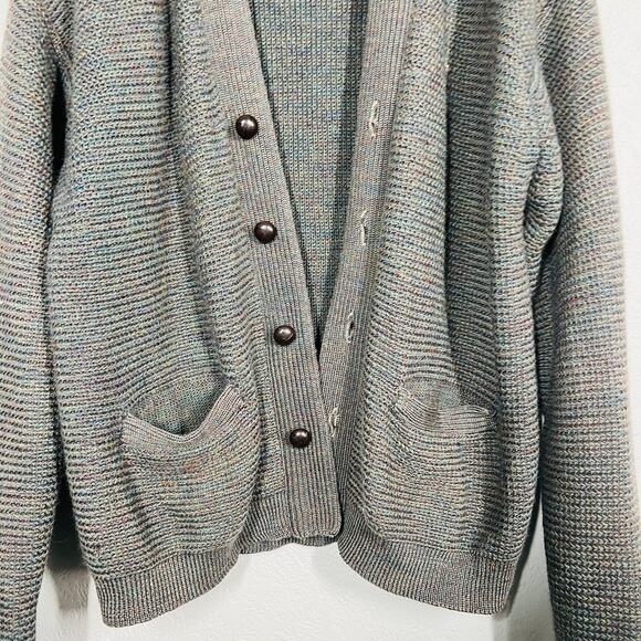 Vintage 70s Golden Cup Academic 100% Wool Cardigan Sweater Knit Pockets - XL - Picture 3 of 9